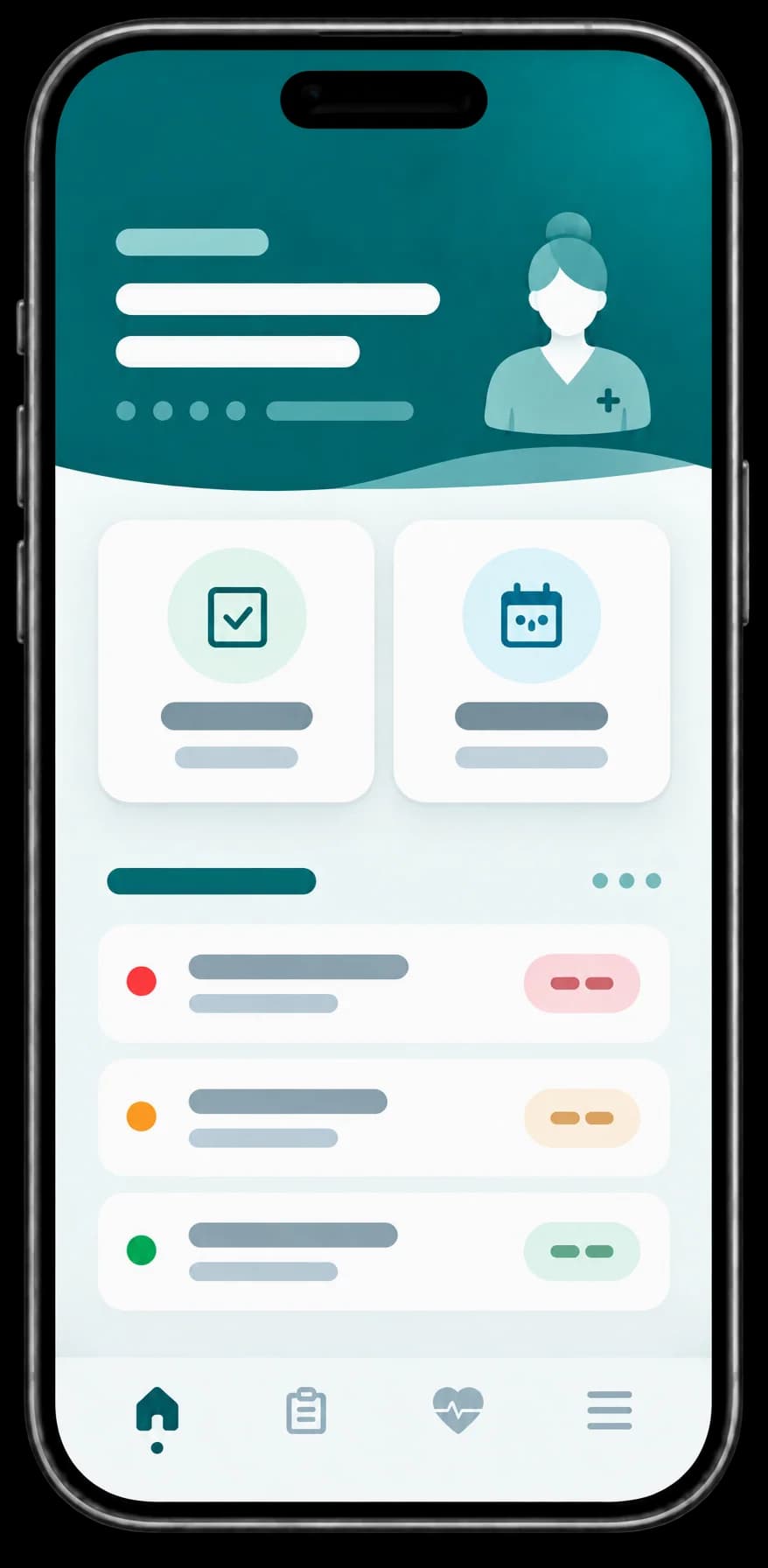 LuxAvenor Nurse App interface shown inside a phone