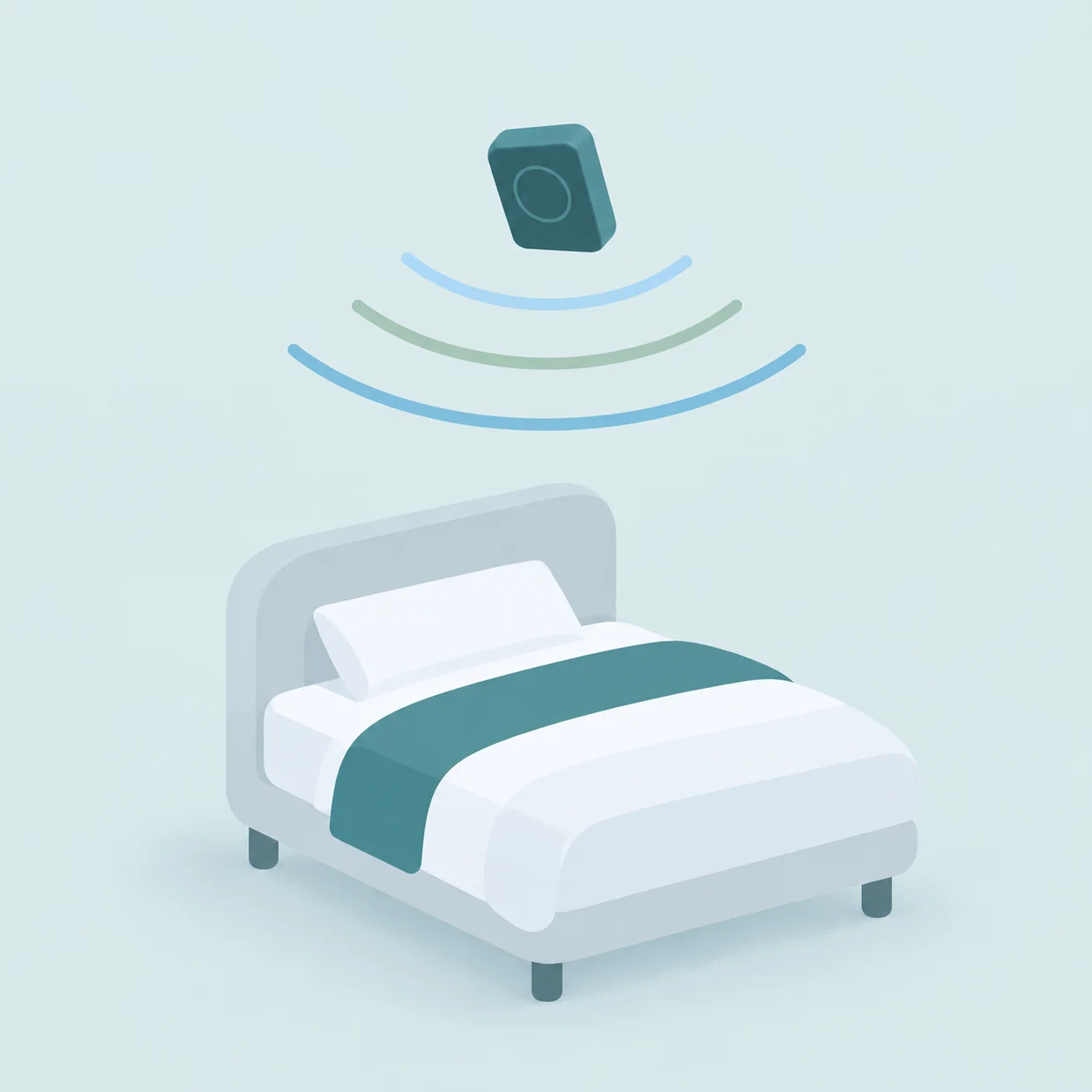 Camera-free radar monitoring the space above a resident's bed.